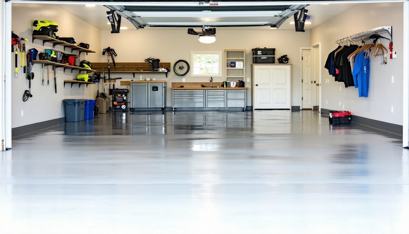 Epoxy garage floor with a glossy finish