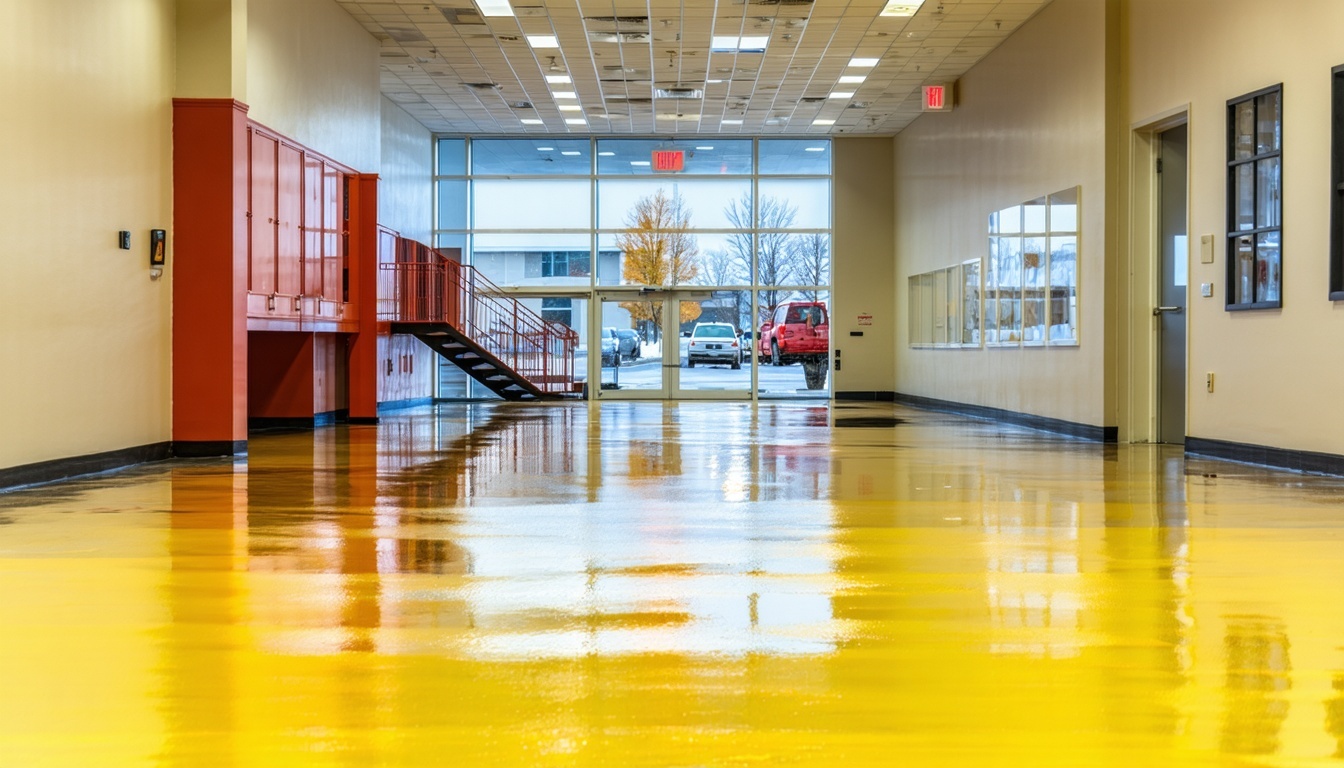 Custom designed epoxy flooring in a commercial space